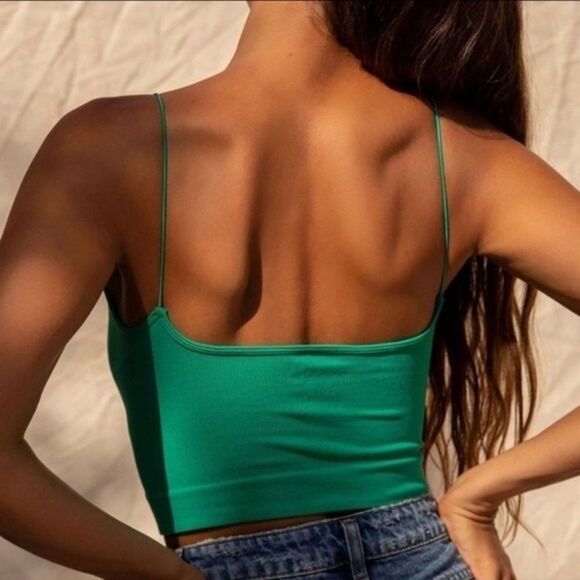 Free People Ribbed V-Neck Brami / Forest Green M/L - Picture 2 of 4
